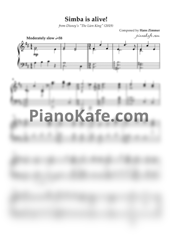 Ноты Hans Zimmer - Simba is alive!