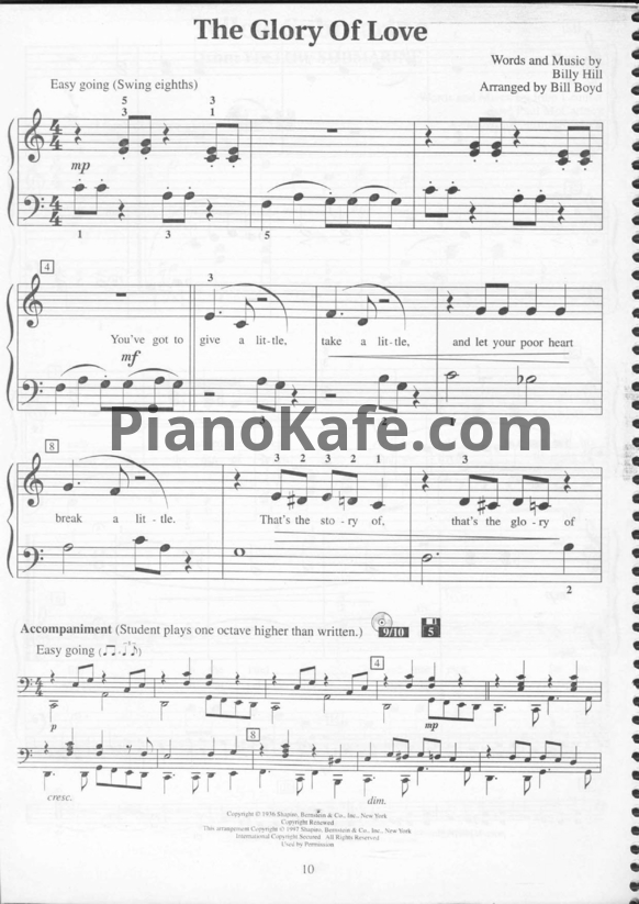 Ноты Billy Hill - The glory of love (Arranged by Billy Boyd)