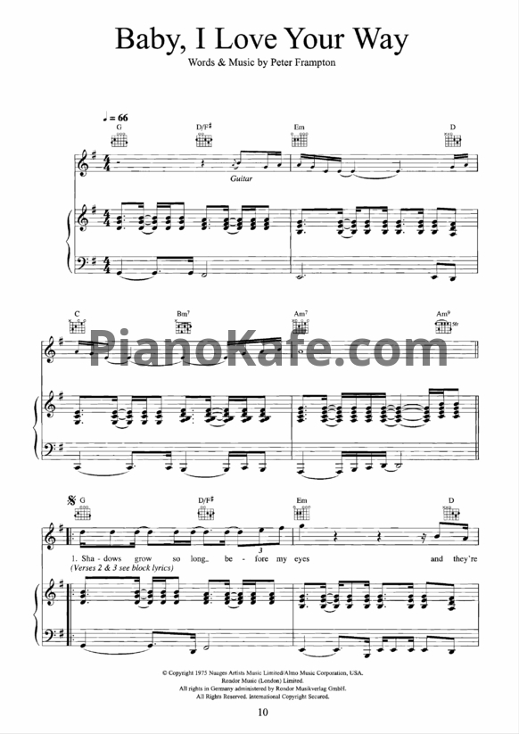 Ноты Peter Frampton - Baby, I love your way (PVG)