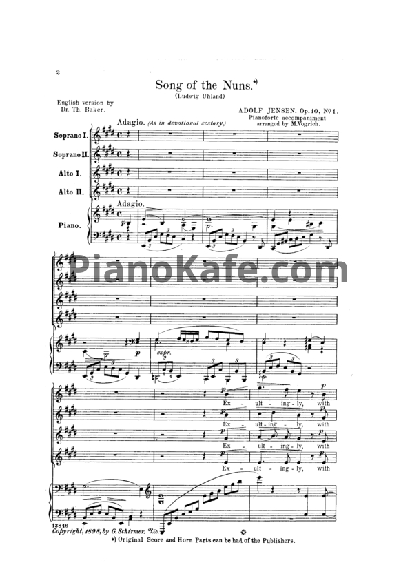Ноты А. Йенсен - ﻿Song of the nuns (Op. 10, №1)