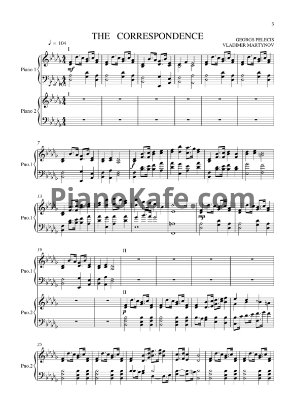 Ноты Georgs Pelecis, Vladimir Martynov - Correspondence (for two pianos)