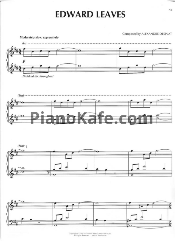 Ноты Alexandre Desplat - Edward leaves