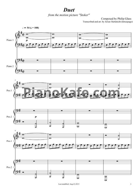 Ноты Philip Glass - Duet