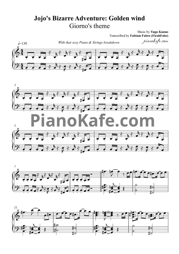 Ноты Yugo Kanno - Giorno's theme