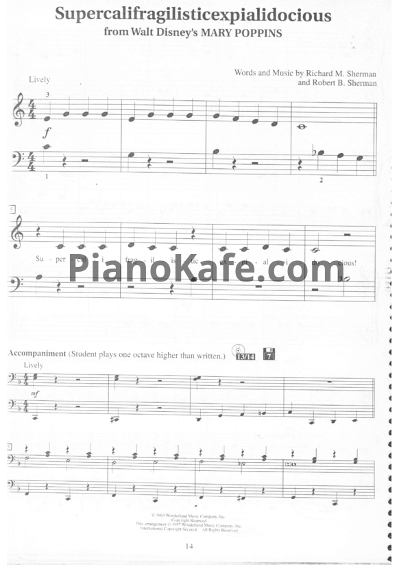 Ноты Richard M. Sherman and Robert B. Sherman - Supercalifragilisticexpialidocious