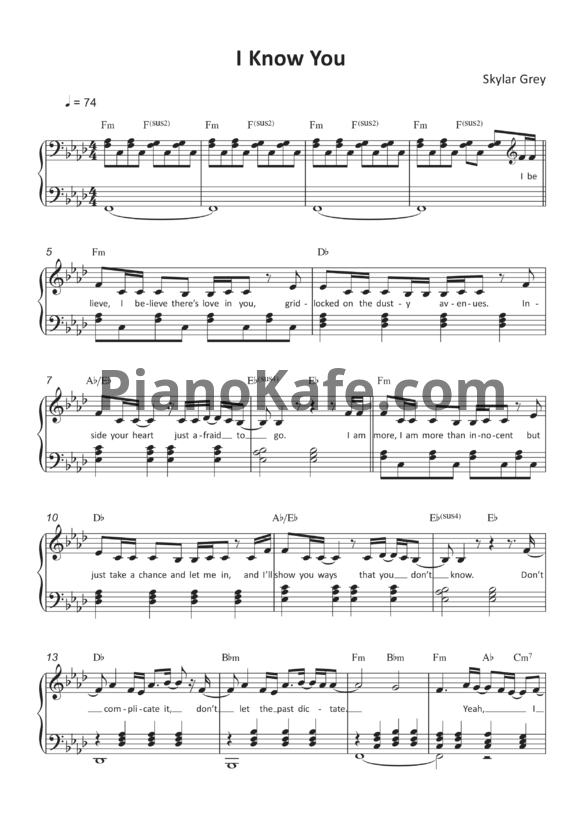 Ноты Skylar Grey - I Know You (Piano cover)