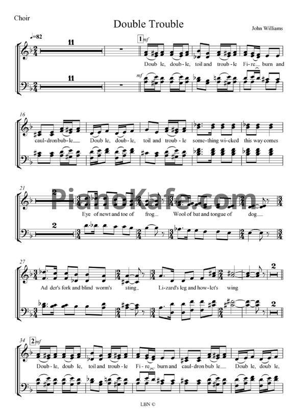 Ноты John Williams - Double trouble (Партитура для смешанного хора)