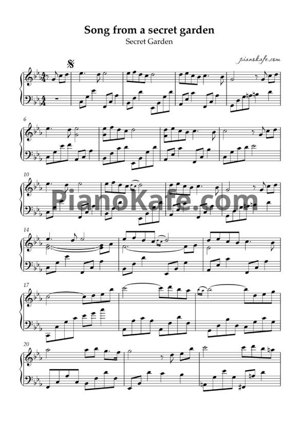 Ноты Secret Garden - Song from a secret garden (Piano solo)