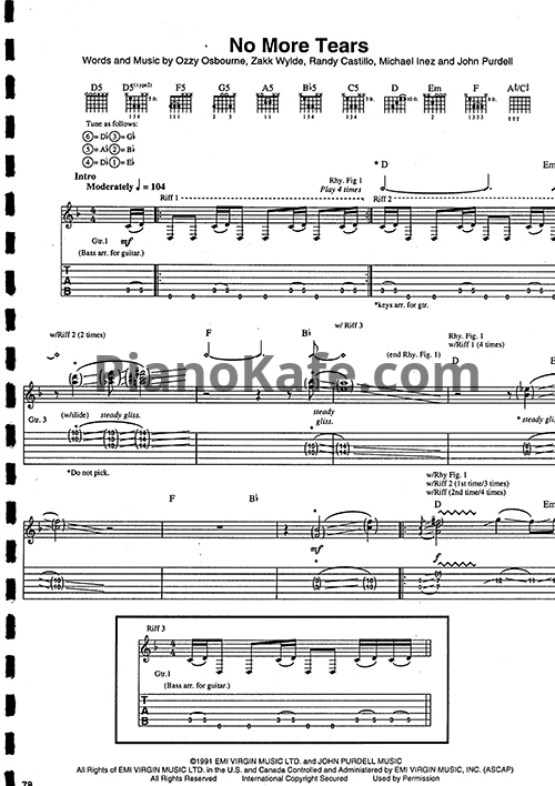 Ноты Ozzy Osbourne - No more tears (Guitar Tabs & Voice)
