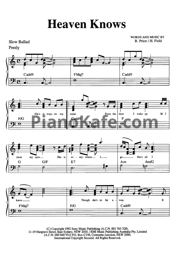 Ноты Rick Price - Heaven knows