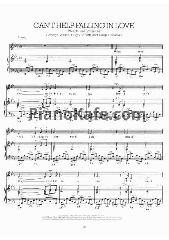 Ноты Elvis Presley - I can't help falling in love