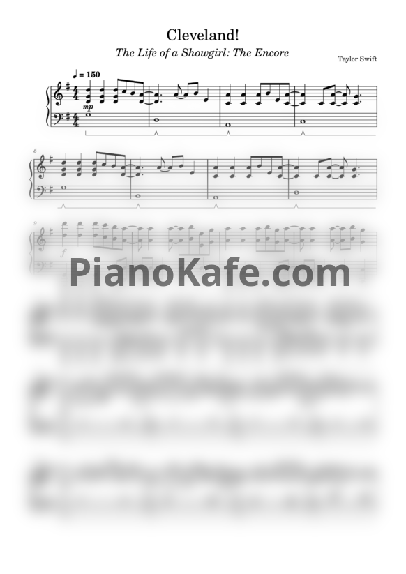 Ноты Taylor Swift - Cleveland! (Piano cover)