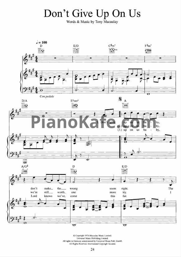 Ноты David Soul - Don't give up on us