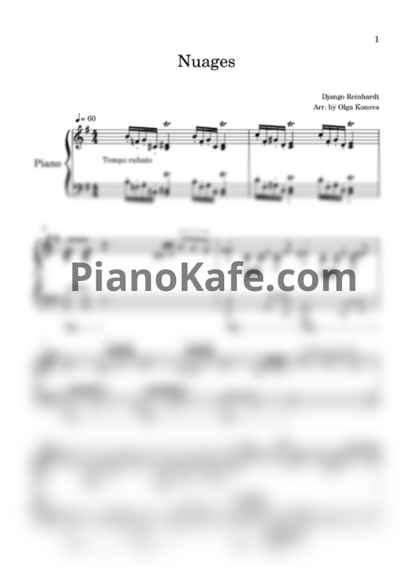 Ноты Django Reinhardt - Nuages (Piano cover)
