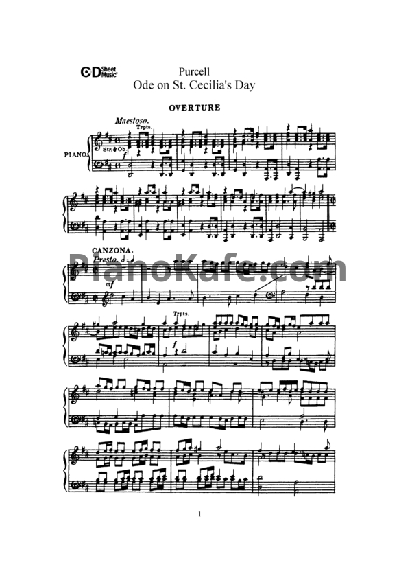 Ноты Генри Пёрселл - Ода святой Цецилии (Z 328)