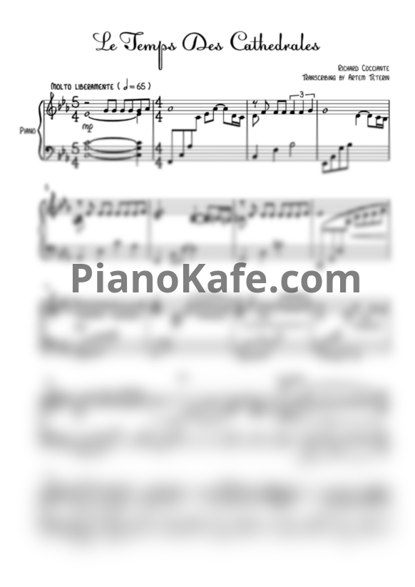 Ноты Riccardo Cocciante - Le temps des cathedrales (Piano cover)