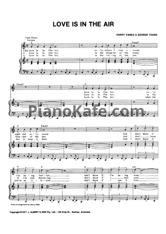 Ноты John Paul Young - Love is in the air