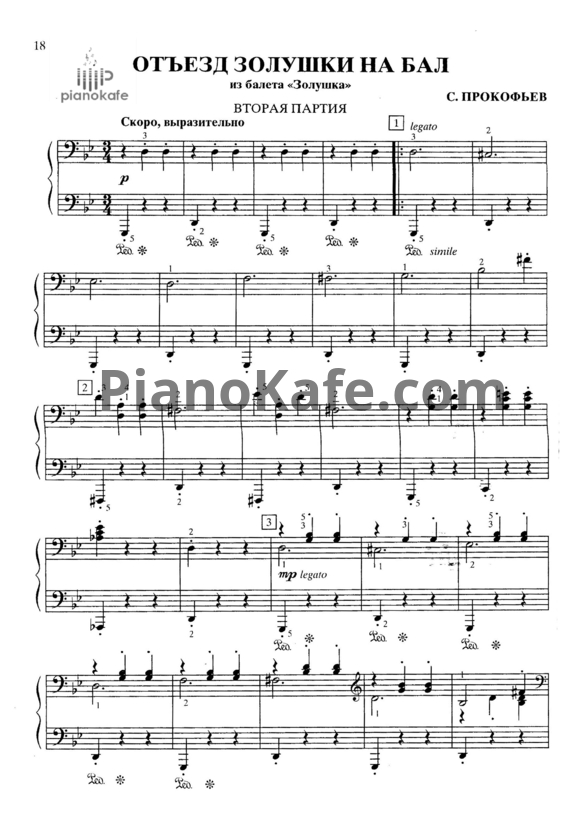 Ноты Сергей Прокофьев - Отъезд золушки на бал (для фортепиано в 4 руки)