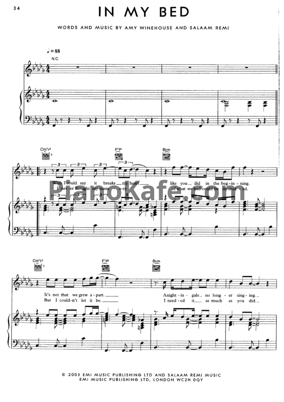 Ноты Amy Winehouse - In my bed