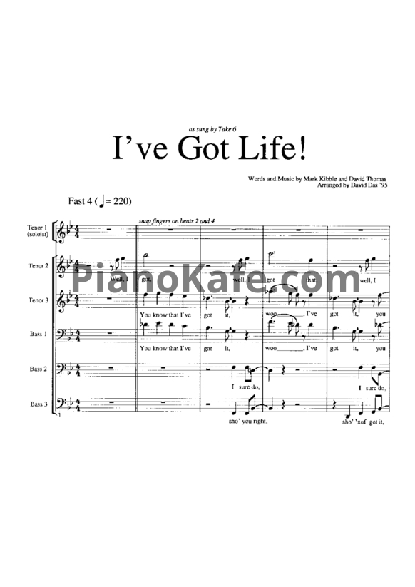 Ноты Take 6 - I've got life