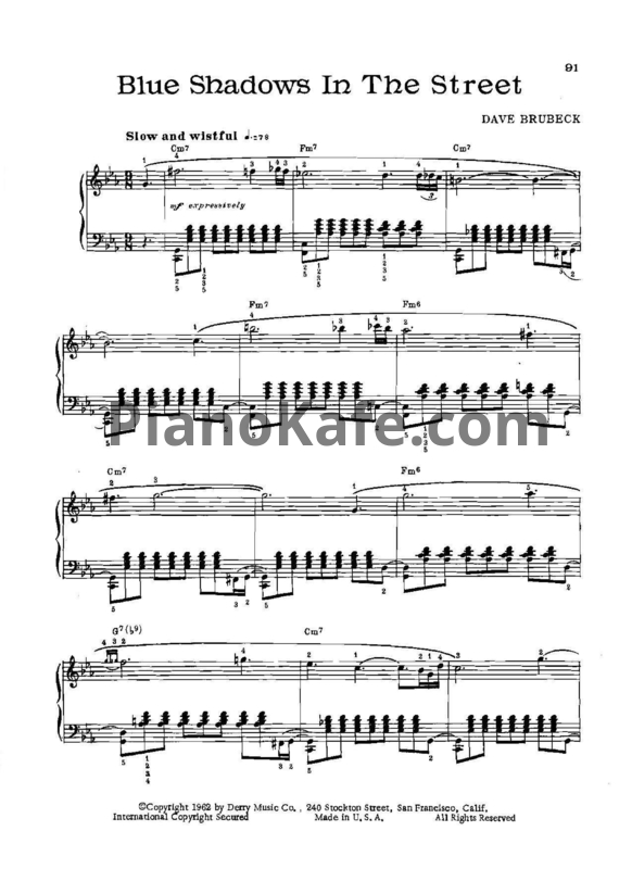 Ноты Dave Brubeck - Blue shadows in the street