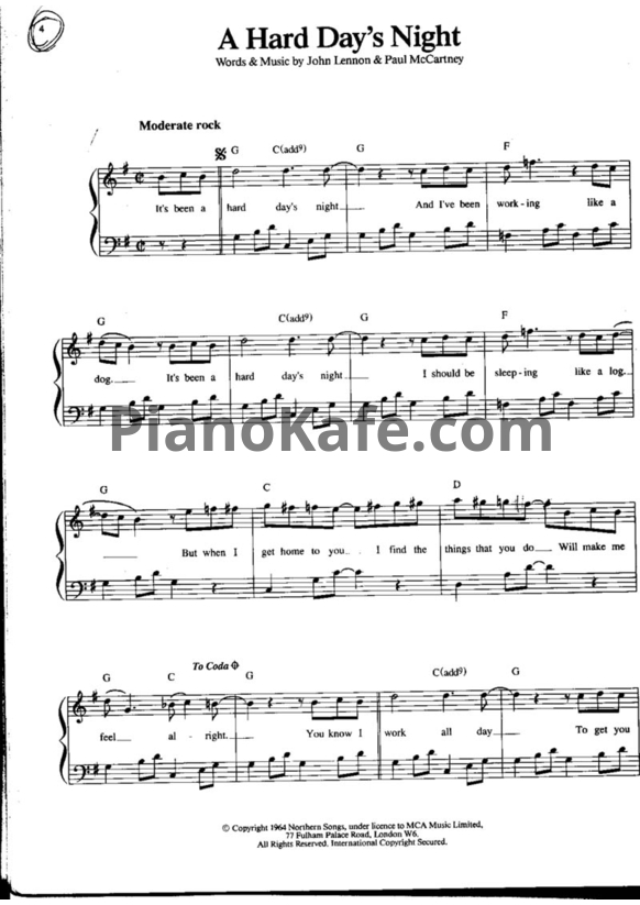 Ноты The Beatles - A hard day's night (Piano solo)