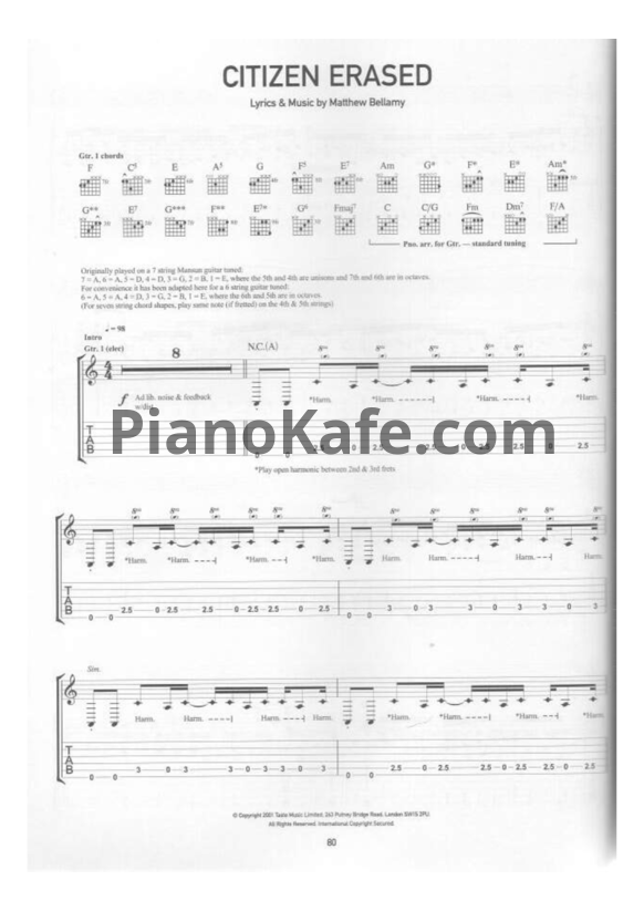 Ноты Muse - Citizen Erased (Guitar tabs)