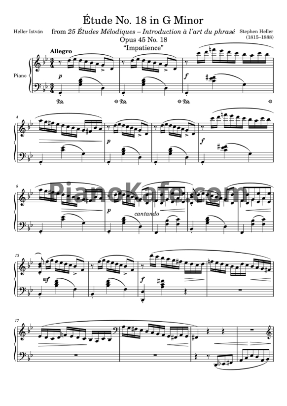 Ноты Стефан Хеллер - Этюд (Op. 45, №18) соль минор