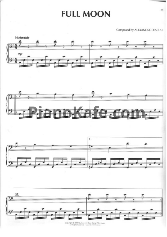 Ноты Alexandre Desplat - Full moon