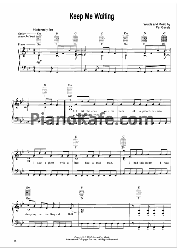 Ноты Roxette - Keep me waiting