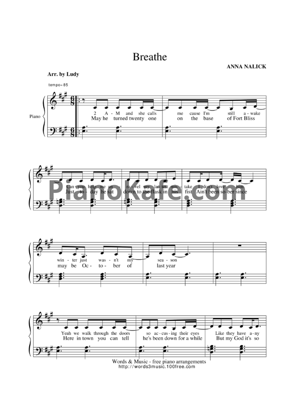 Ноты Anna Nalick - Breathe