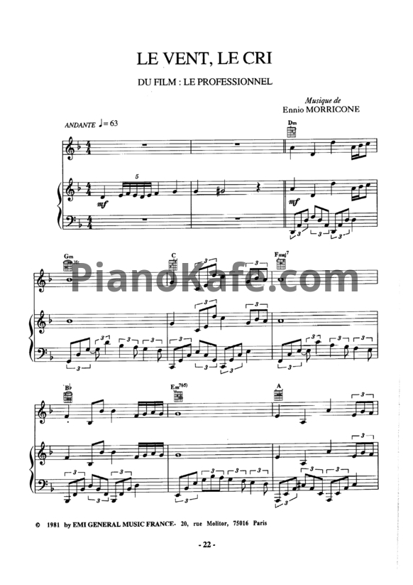 Ноты Ennio Morricone - Le Vent, Le Cri