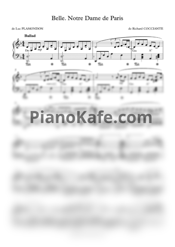 Ноты Riccardo Cocciante - Belle (Piano cover by Alive music)