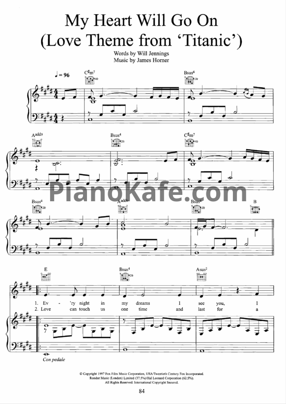 Ноты Celine Dion - My heart will go on (PVG)