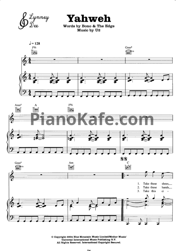 Ноты U2 - Yahweh