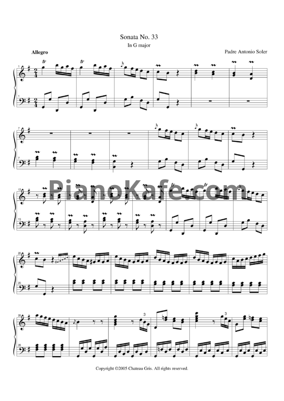 Ноты Antonio Soler - Sonata No. 33 in G major