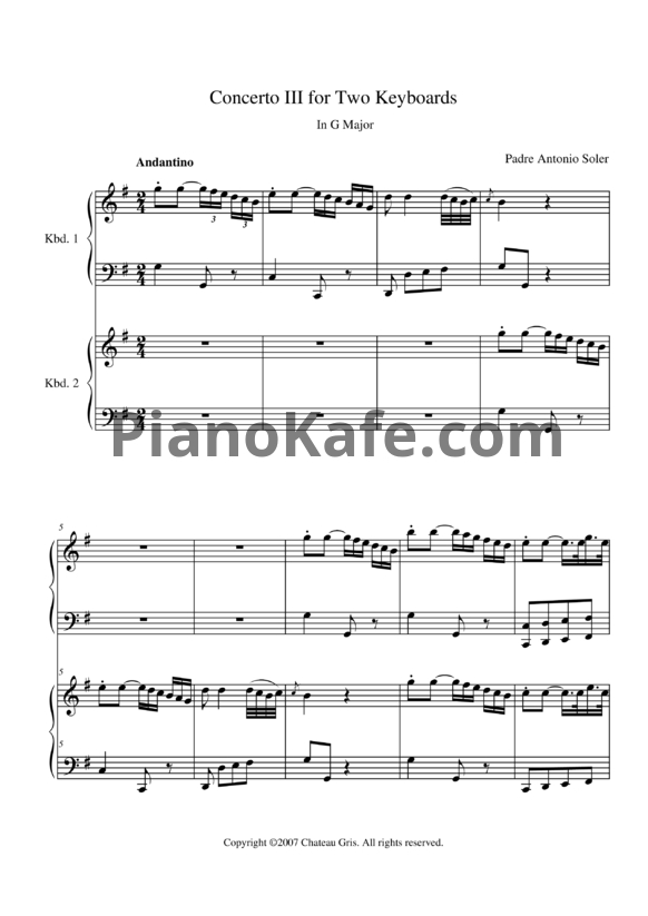 Ноты Antonio Soler - Concerto 3 in G Major (для 2 фортепиано)