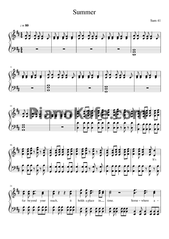 Ноты Sum 41 - Summer