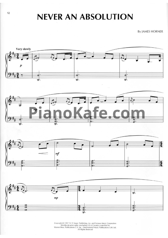 Ноты James Horner - Never an absolution