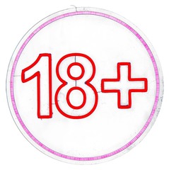 Неоновая вывеска "18+"