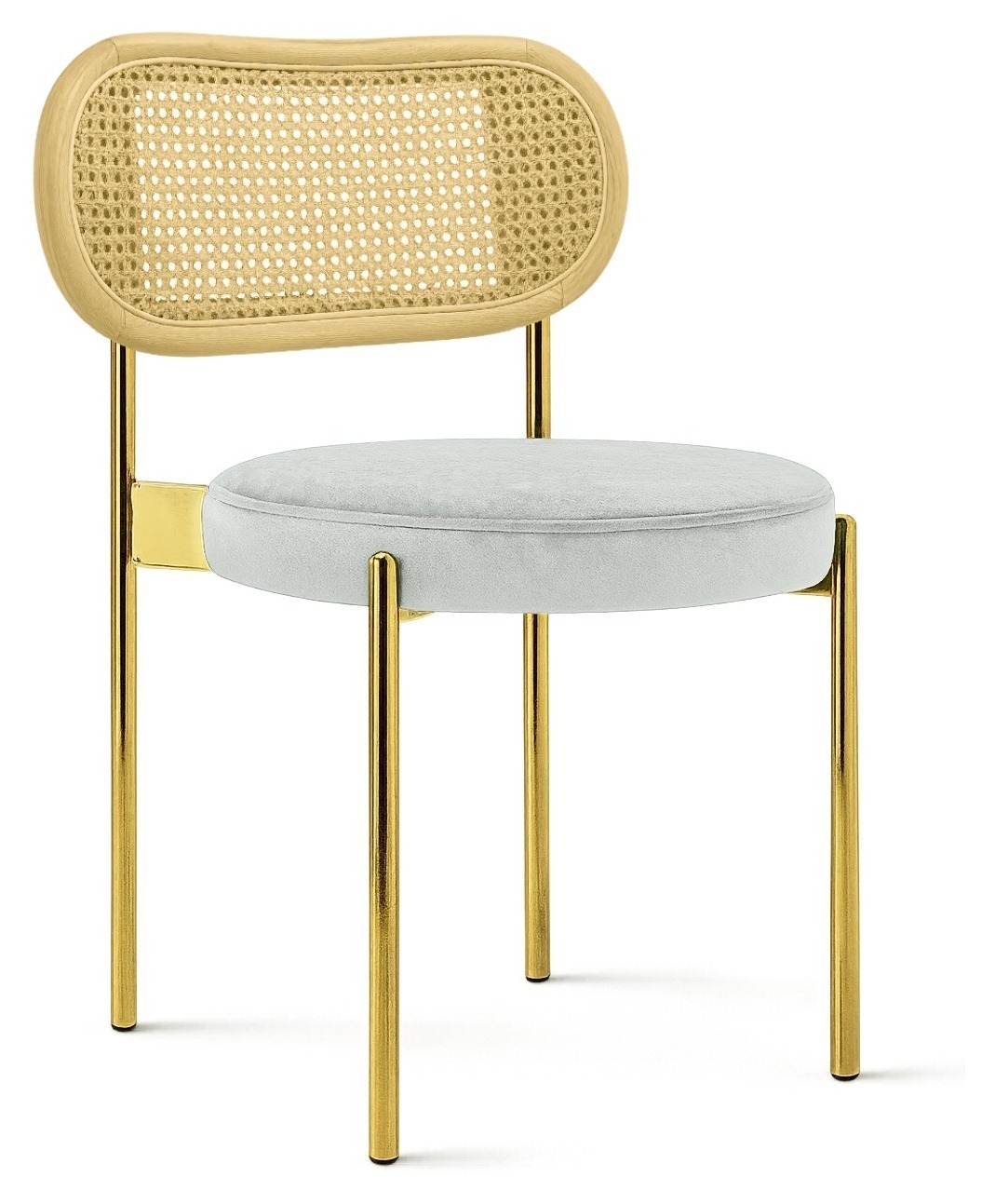 Стул «Парфюмер» золотой, светлый дуб и светло-серый бархат