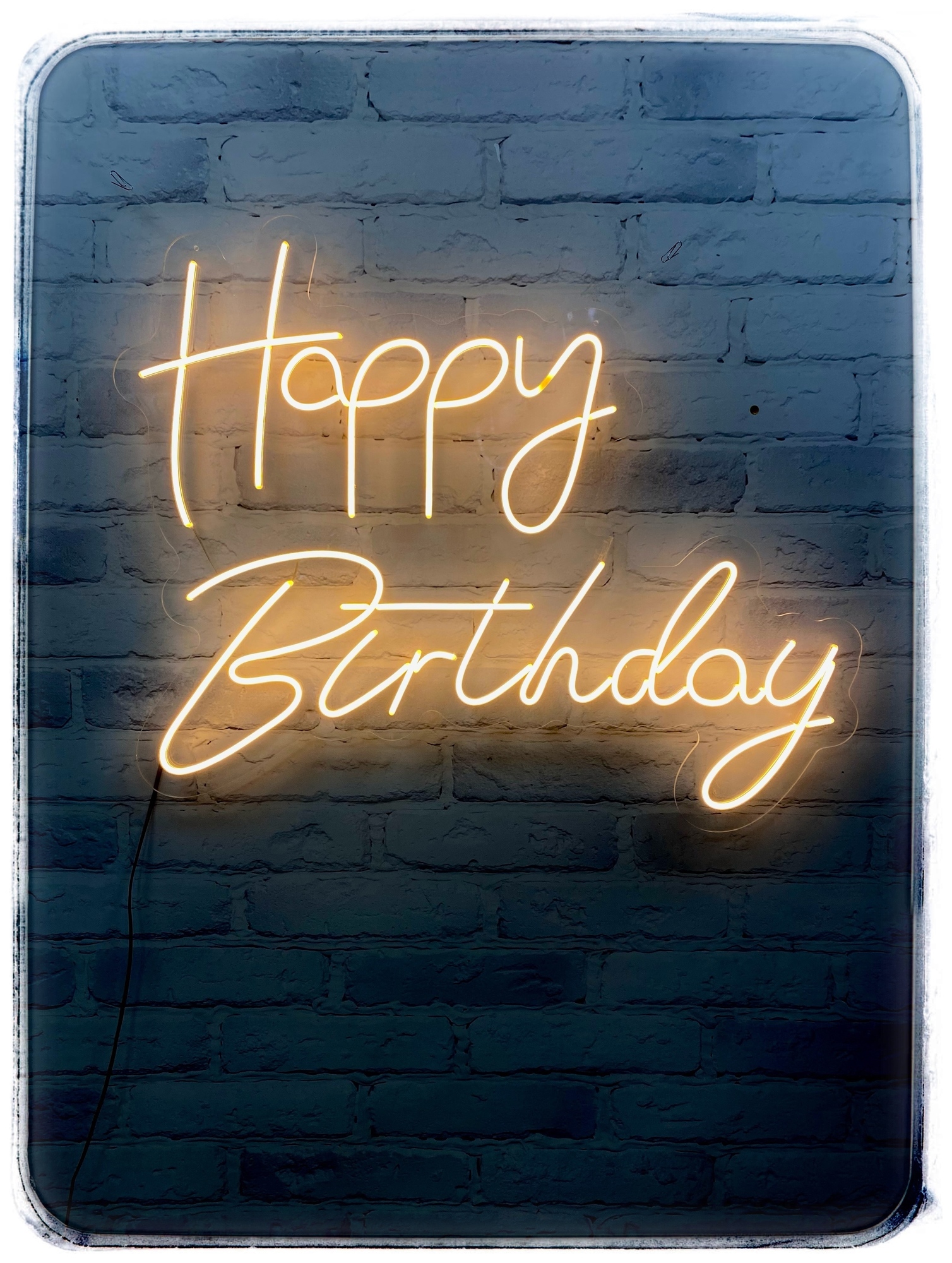 Неоновая табличка "Happy Birthday", теплый белый
