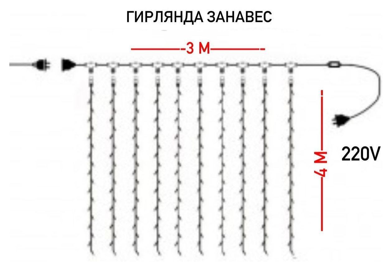 Гирлянда уличная занавес 3х4 м