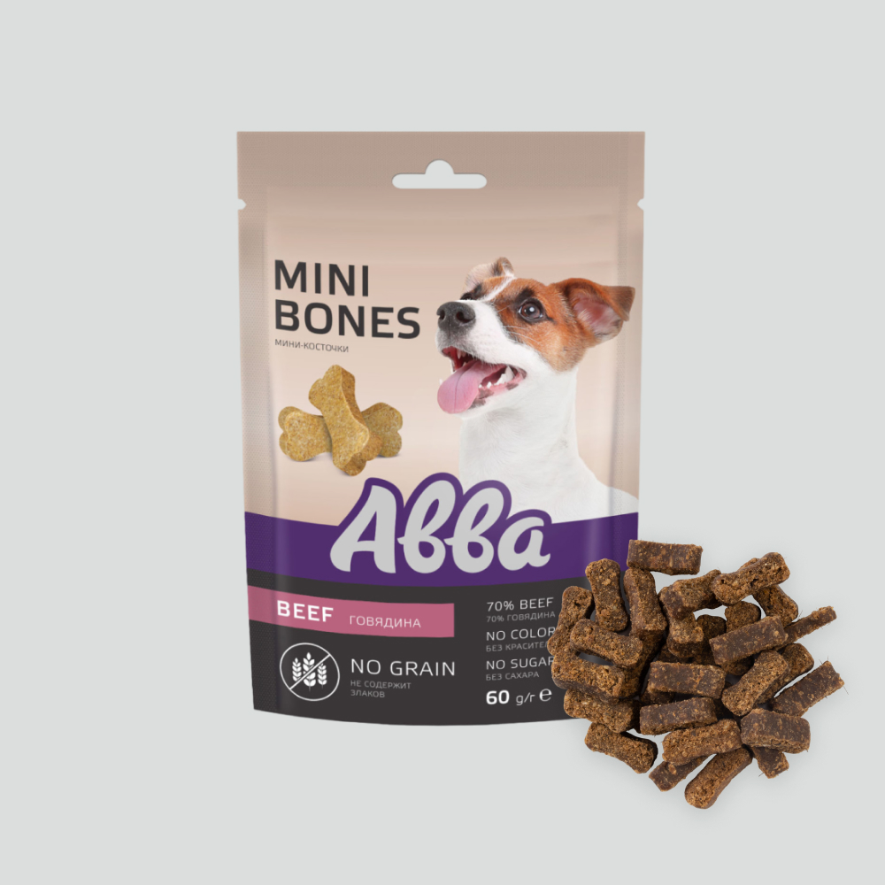 

АВВА Лакомство Мини-косточки беззерновые с говядиной (60 гр.) для собак