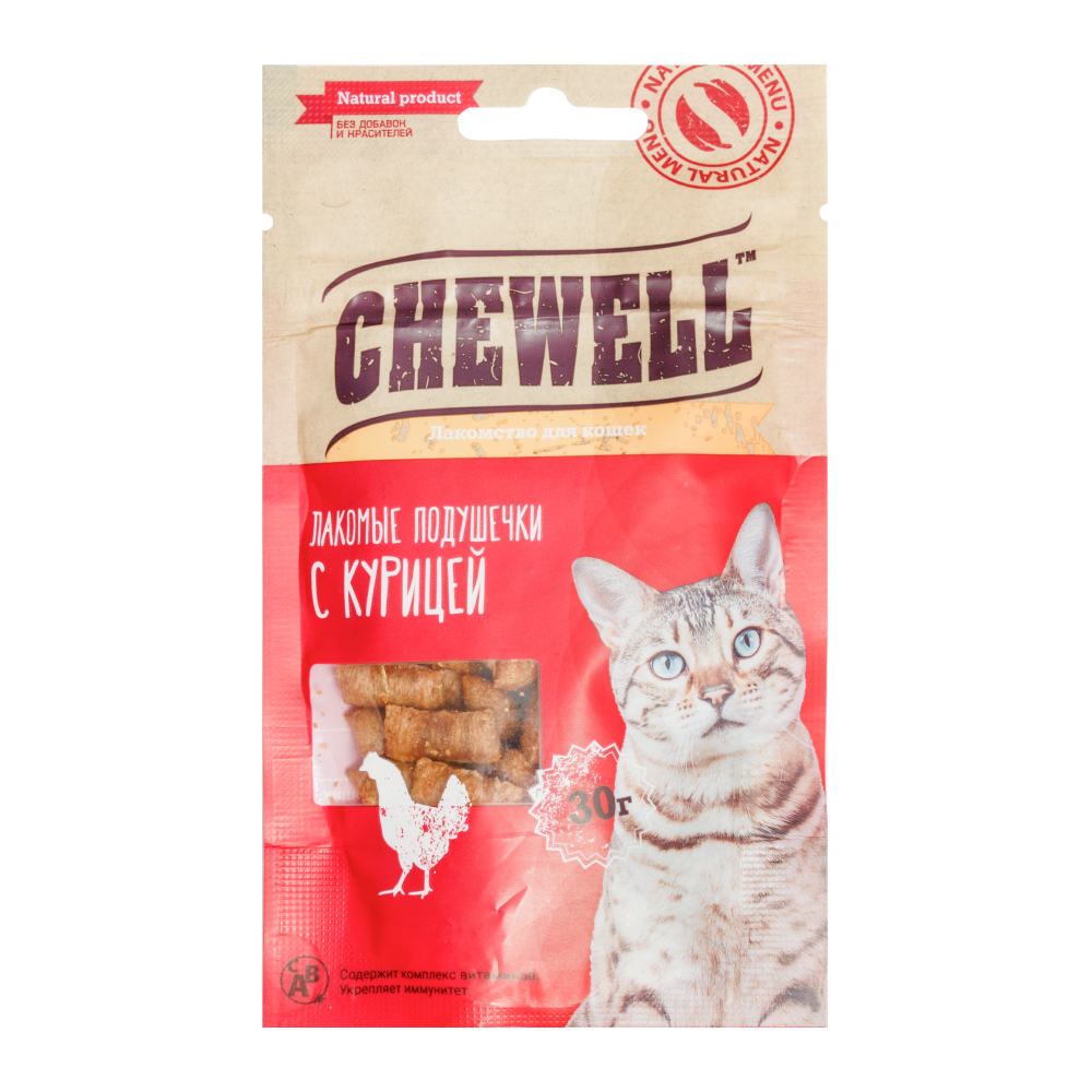 

Chewell Лакомство Лакомые подушечки с курицей (30 гр.) для кошек