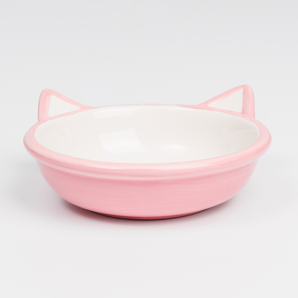 

Petmax Миска керамическая с ушками для кошек, 150 мл, 13x5 см, розовая, Розовый