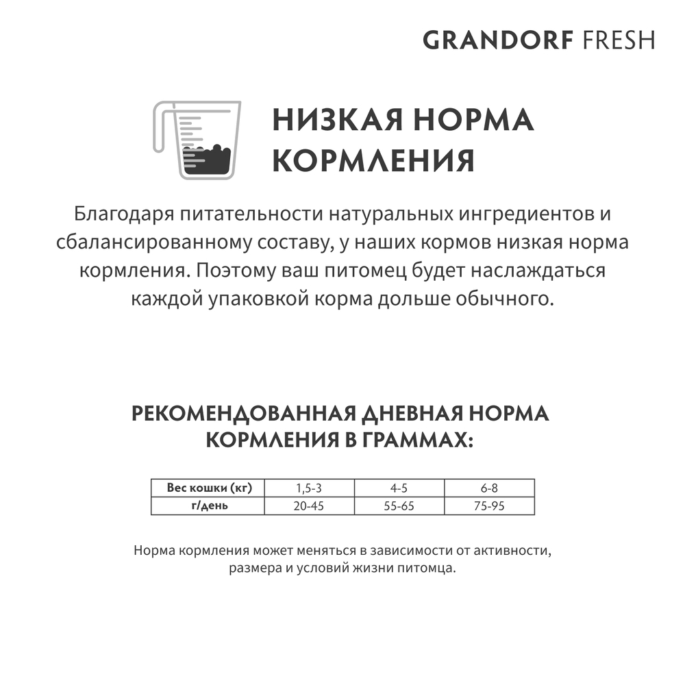 

Grandorf Fresh Adult Сухой корм для особо аллергичных кошек с чувствительным пищеварением, с индейкой и бататом, 400 гр.