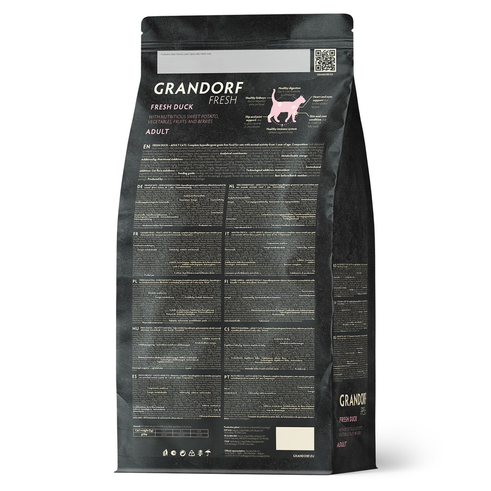

Grandorf Fresh Adult Сухой корм для особо аллергичных кошек с чувствительным пищеварением, с уткой и бататом, 400 гр.
