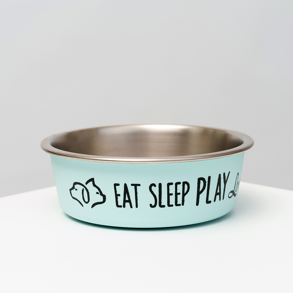 

Petmax Миска для кошек и собак Eat sleep play, 450 мл, 14х4,5 см, голубая, Голубой