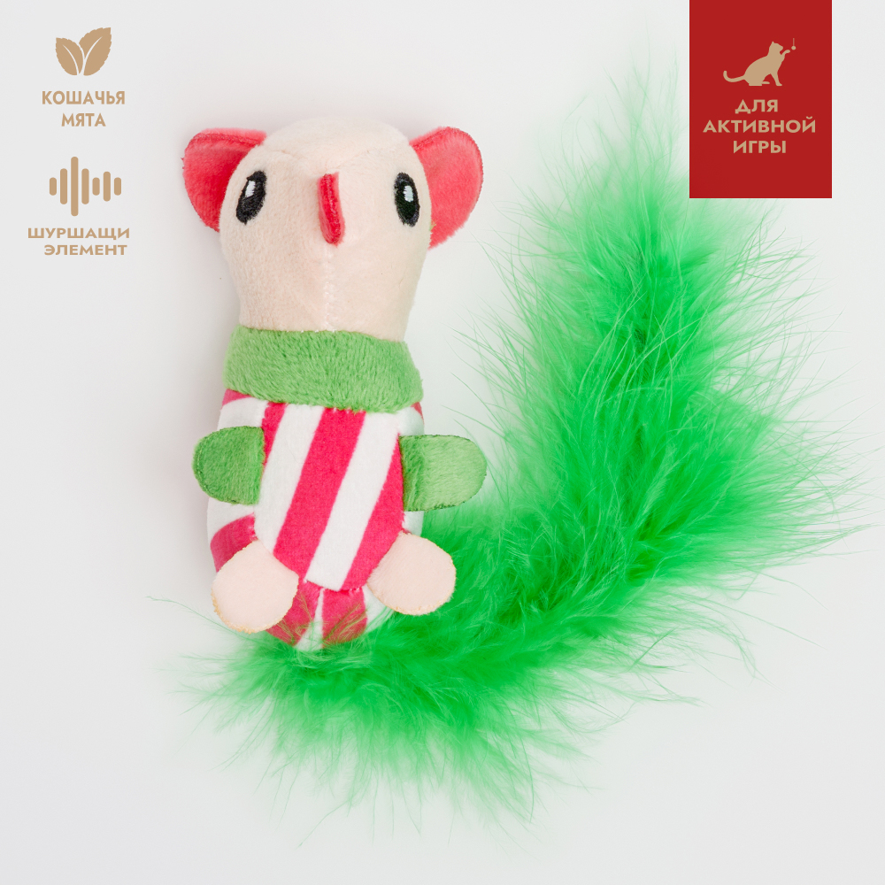 

RURRI Игрушка для кошек Мышка из новогодней коллекции, 22х5,5х5 см, Разноцветный